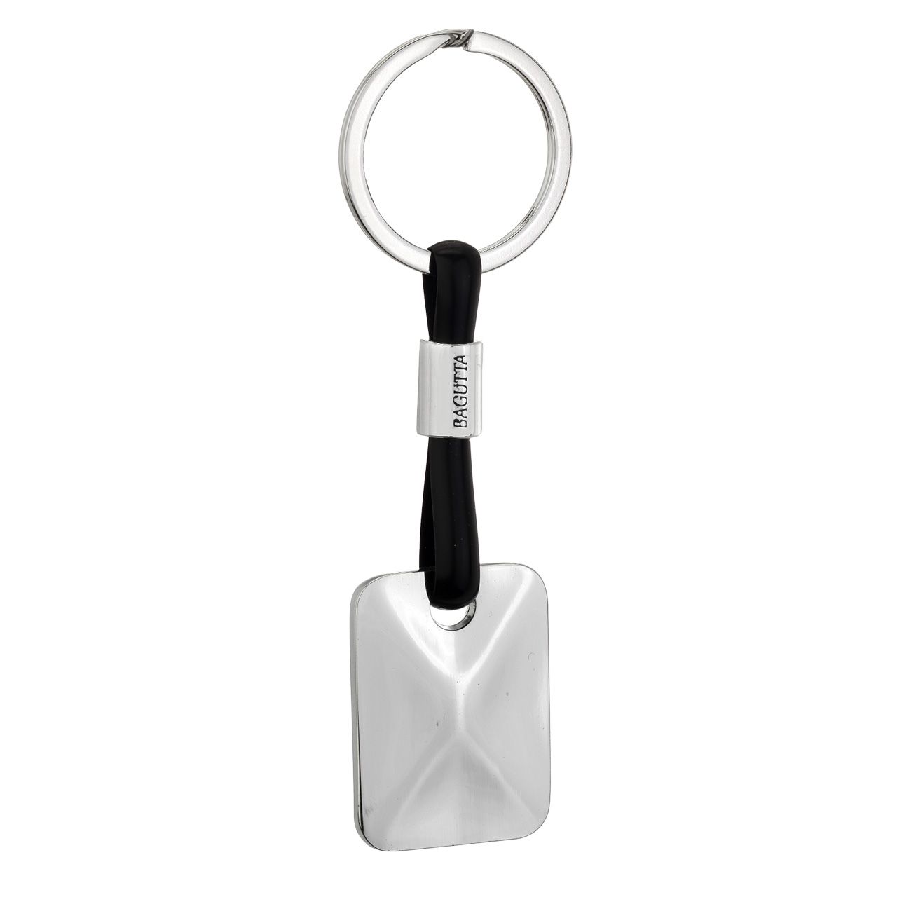 PORTACHIAVI SILVER PLATED CON CORDONE IN SILICONE NERO